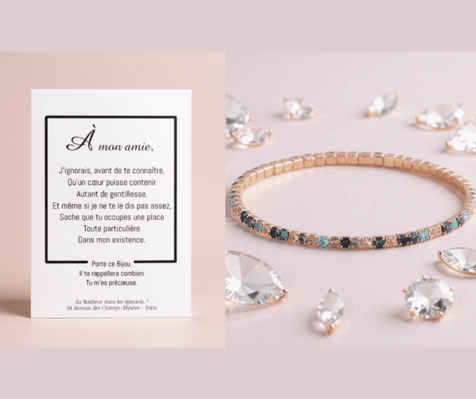 CARTE A MON AMIE + BRACELET STRASS MULTICOLORES - F50