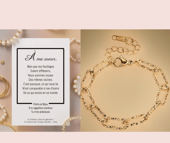 CARTE A MA SOEUR + BRACELET MAILLONS - doré ou argenté - F47 