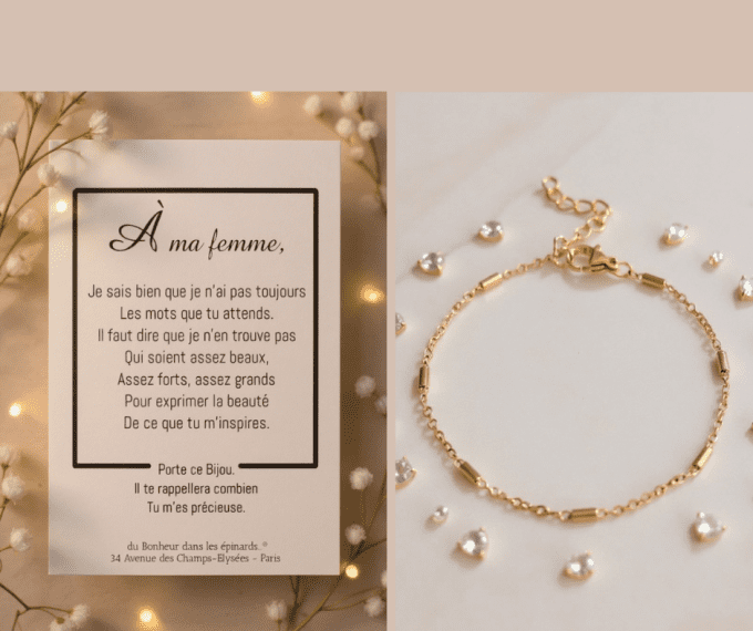 CARTE A MA FEMME + BRACELET PERLES TUBULAIRES - F49 