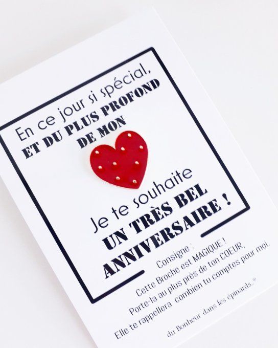 CARTE ANNIVERSAIRE+ 1 BROCHE COEUR EMAILLEE - A09