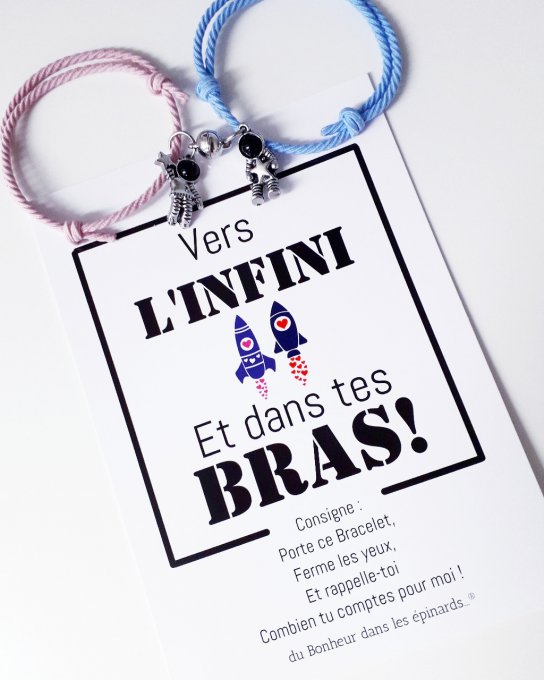 CARTE VERS L'INFINI+ 2 BRACELETS  AIMANTS ASTRONAUTES - R38