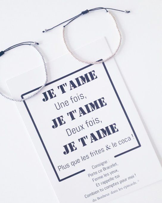 CARTE + 2 BRACELETS doré + argenté - JE T'AIME UNE FOIS - R54