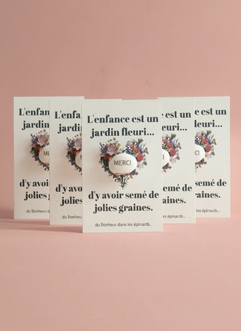 LOT DE 5 CARTES GRAINES MAGIQUES - FIN D'ANNEE SCOLAIRE - MERCI 