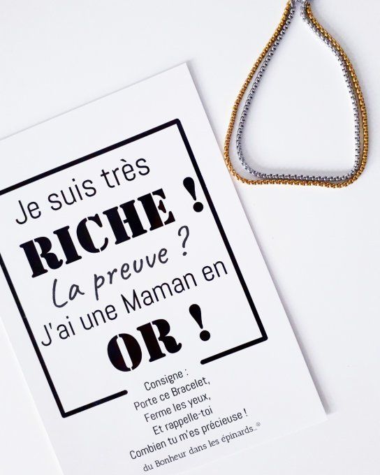 CARTE MAMAN EN OR + 1 BRACELET DOUBLE RANGS - F19