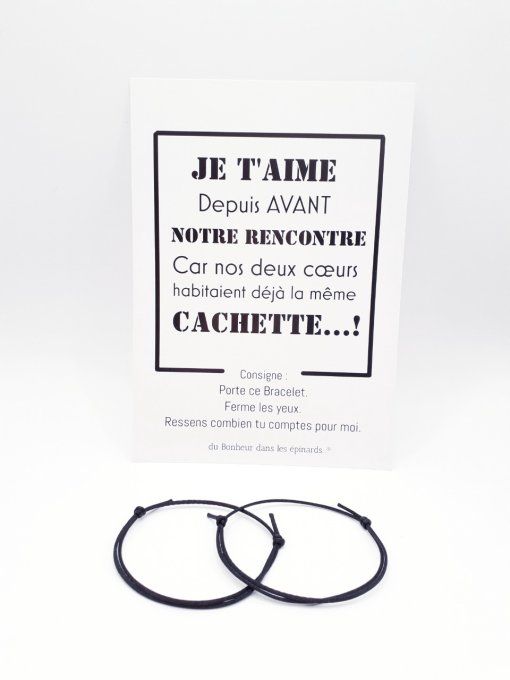 CARTE  LA MEME CACHETTE + 2 BRACELETS (14 coloris au choix) - R09