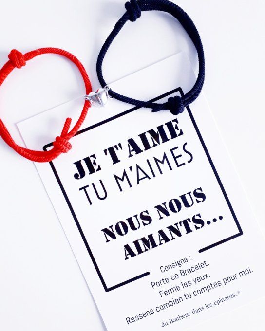 CARTE NOUS NOUS AIMANTS+2 BRACELETS AIMANTS ROUGE & NOIR - R27