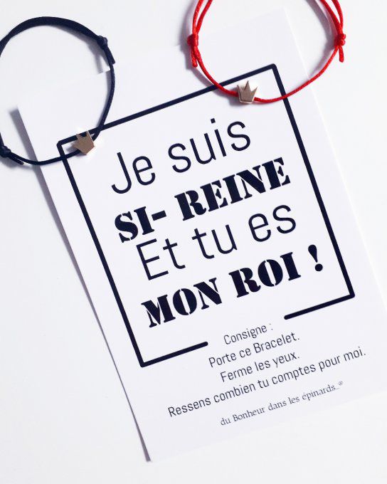 CARTE SI REINE & ROI + 2 BRACELETS COURONNES - R20