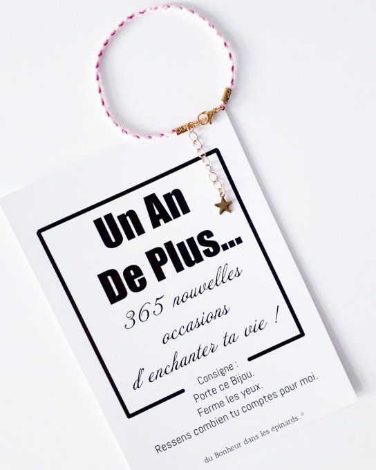 CARTE UN AN DE PLUS + BRACELET ROSE ETOILE DOREE - FEMME - A03