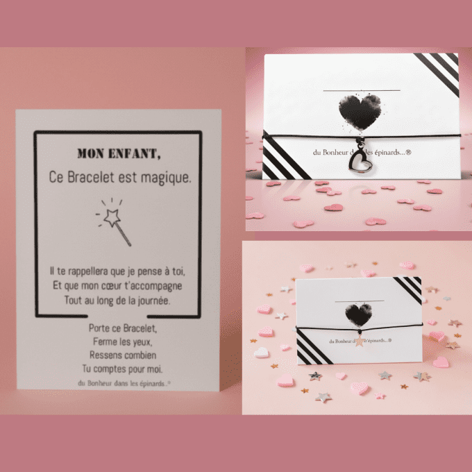CARTE + LE BRACELET IMPERDABLE - MON ENFANT (de 1 à 10 Bracelets) - D13 - coeur ou étoile