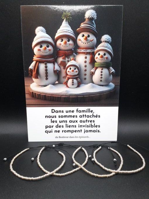 CARTE FAMILLE BONHOMMES DE NEIGE  + 2 à 12 BRACELETS